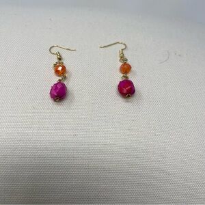 Source Unknown Gold-Tone Earrings with Fuchsia and Orange Beads